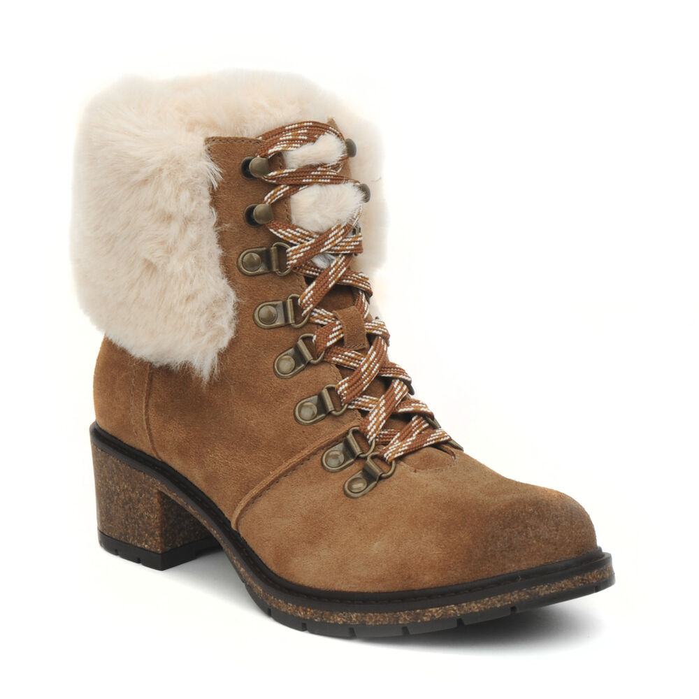 Aetrex Women's Brooklyn Weather-Friendly Fur Lace Up Boots - Dark Tan | USA 9VNDWBF